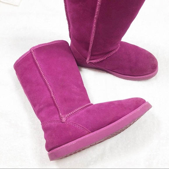 🔥SALE🔥 Fuchsia suede pull on faux fur lining boots kids Sz 3 - Picture 1 of 11
